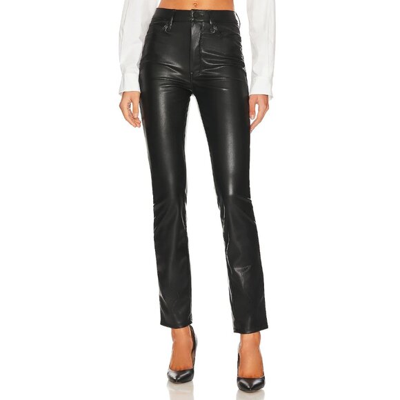 NWT Mother Dazzler Skimp in Wax On Wax Off Black Faux Leather Stretch Pants 30 - Picture 2 of 10